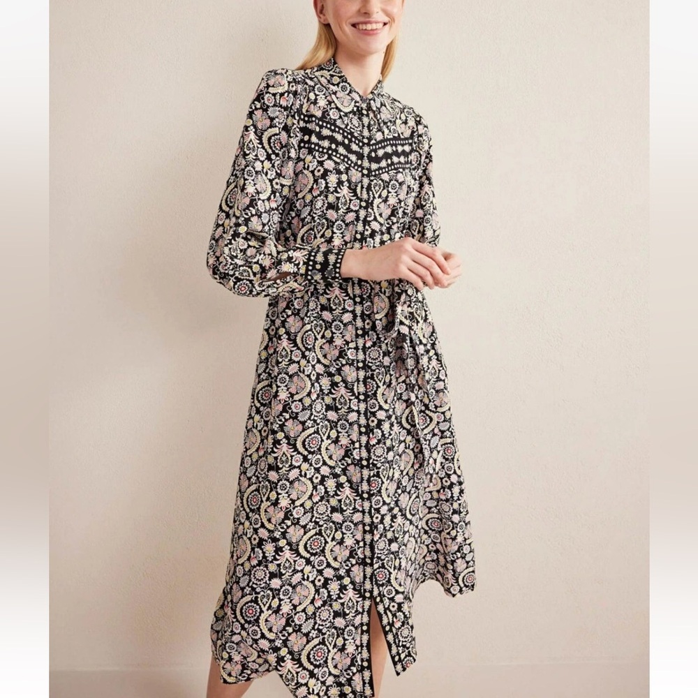 Boden Long Sleeve MIDI Dress Black Paisley D0478 BLK Size US 6L NWT - Picture 2 of 7